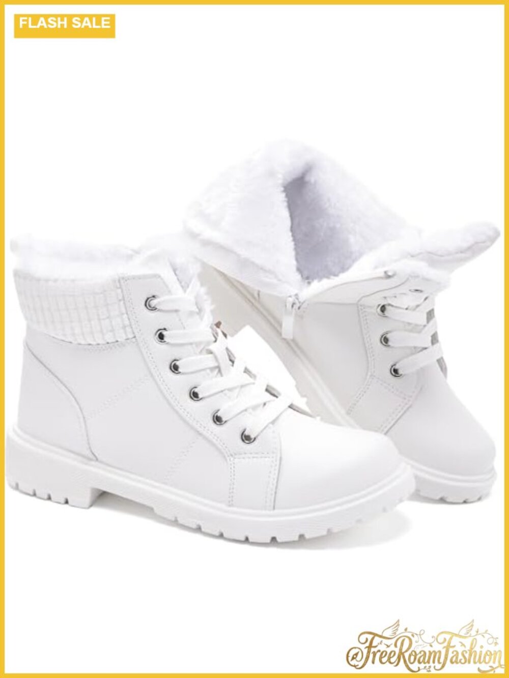 Combat Boots Women Ankle Booties Winter Snow Lace Up Comfort Fuzzy Side Zipper